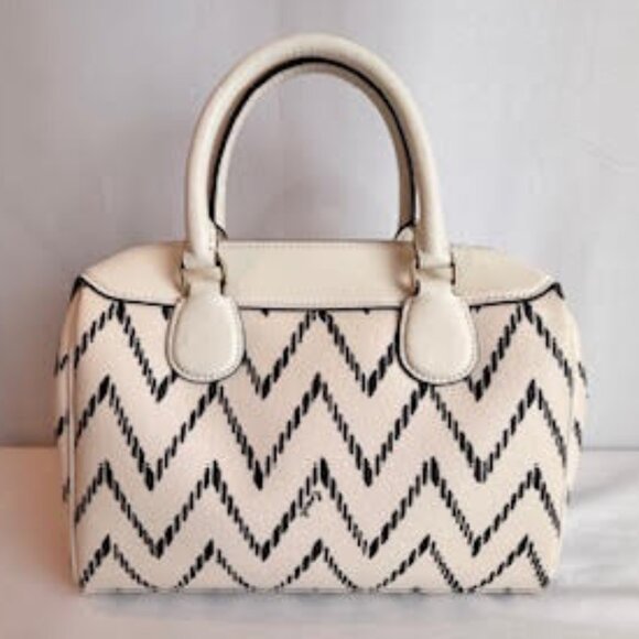 Coach Mini Bennett Satchel + Wristlet Set White Black Chevron Leather Bag - Picture 4 of 16